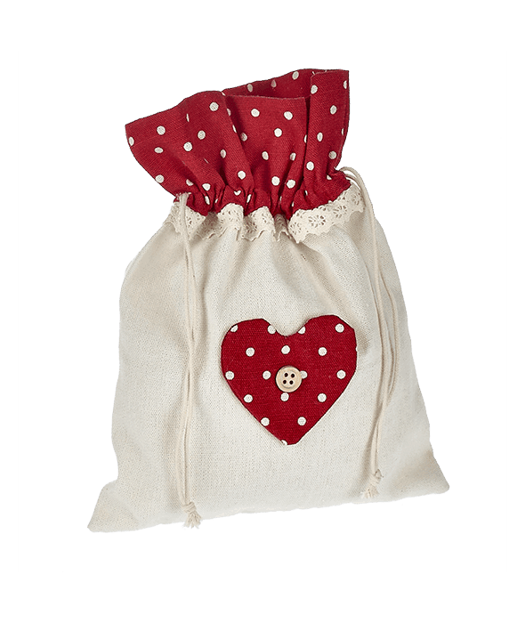 Sacchetto cotone con cuore bordo rosso 20×25 cm