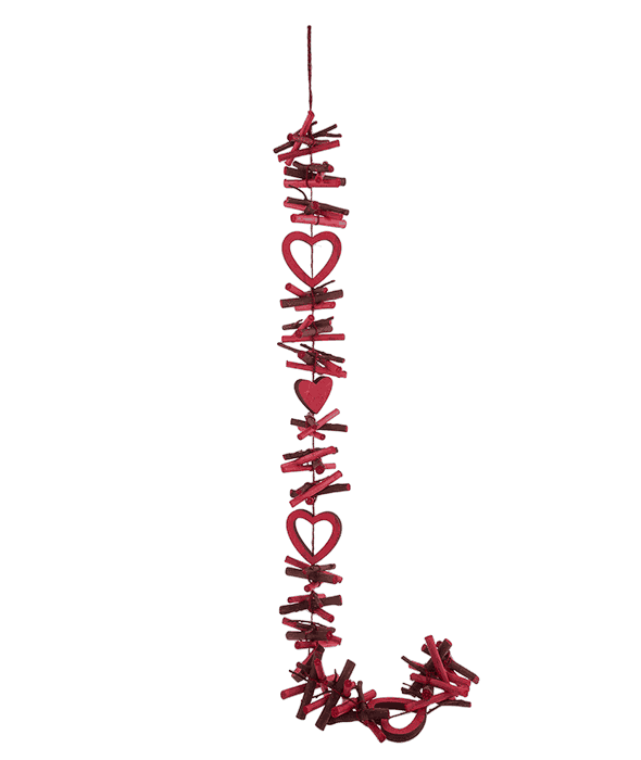 Collana legno rosso cuori-legnetti 100 cm