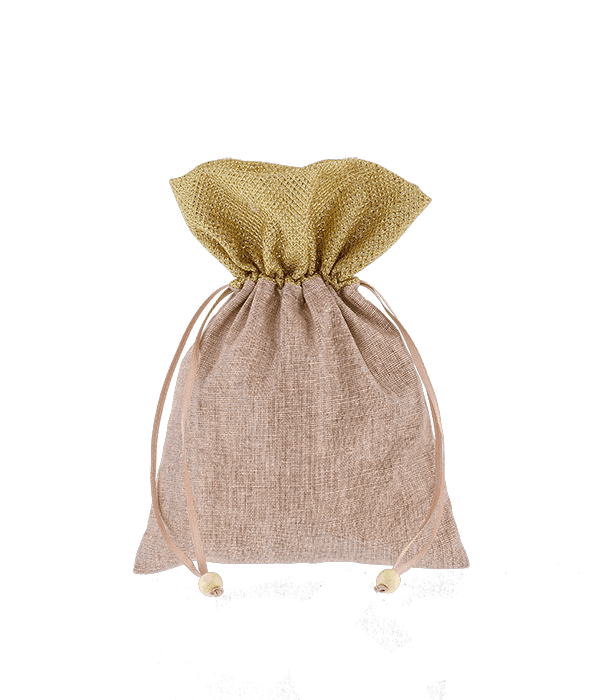 Sacchetto tessuto marrone bordo oro 15×20 cm