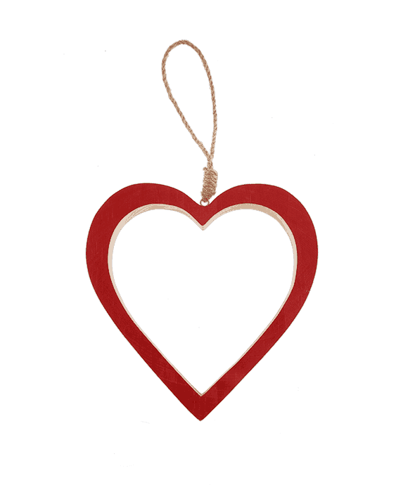 Pendente sagoma cuore legno rosso 20×2,5×20 cm
