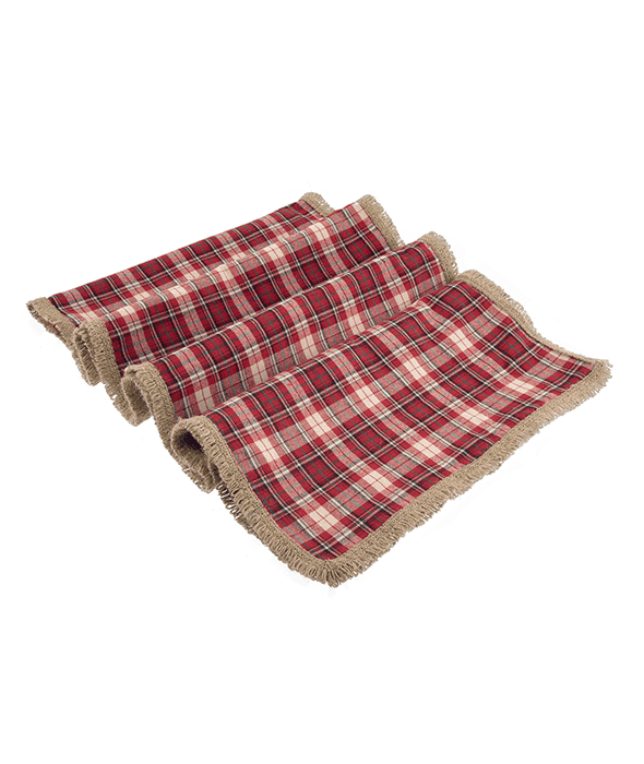 Table runner tessuto scozzese rosso e juta 180×40 cm