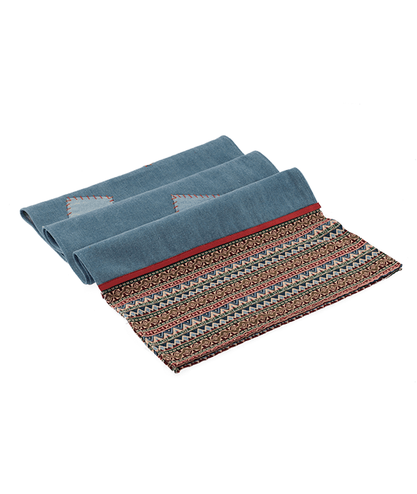 Table runner tessuto jeans-etnico toppe 145×40 cm